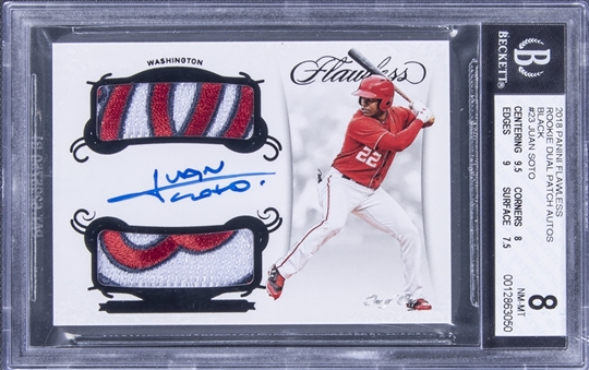 2018 Panini Flawless Rookie Dual Patch Autos Black #23 Juan Soto Signed Rookie Patch Card (#1/1) - BGS NM-MT 8/BGS 10